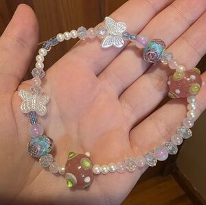 Easter Butterfly Lampwork Bead Charm Bracelet
